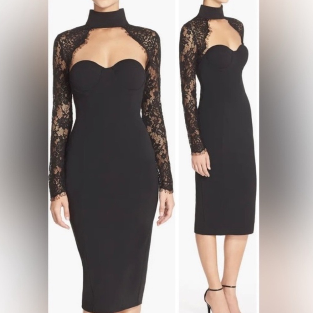 MISHA COLLECTION Black Lace Long Sleeve Dress